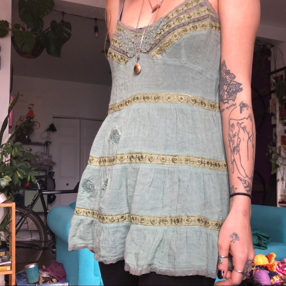 Free people vintage sage green glitter slip